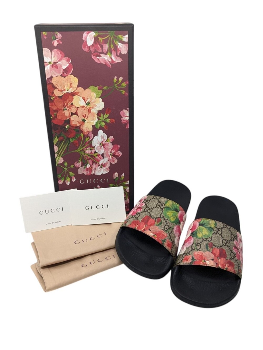Gucci GG Web Supreme Bloom Floral Slide Sandals Size EU 39
